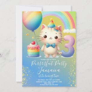 3:e födelsedags kitten regnbågsfest inbjudningar