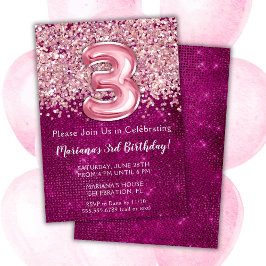3:e födelsedagsinbjudan Rosa Magenta Glitter Inbjudningar