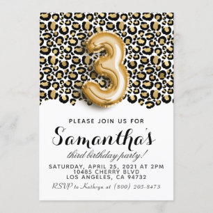 3:e födelsedagsinbjudan till leopard-djur inbjudningar