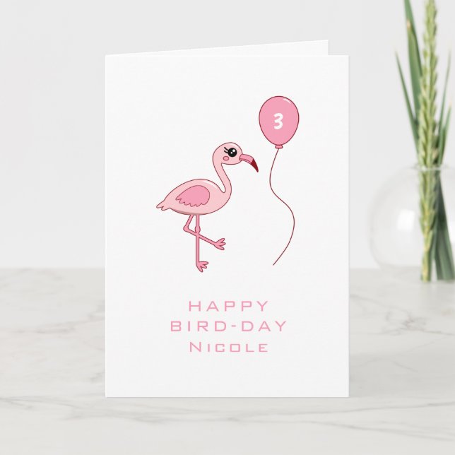3:e födelsedagskortet för Rosa Flamingo Lycklig Kort (Framsida)