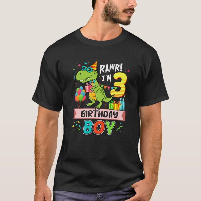 3:e födelsedagspojken T Rex Dinosaur Rawr Jag är 3 T Shirt (Framsida)