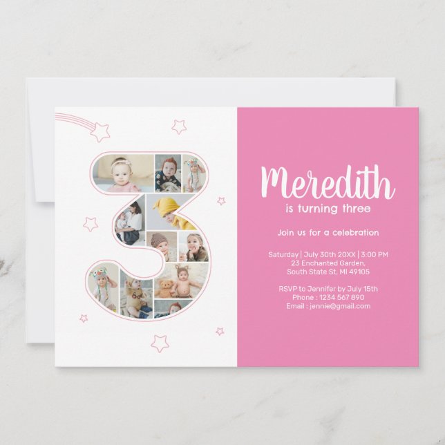 3:e födelsedagstjurets 3-Anpassningsbars fotomaket Inbjudningar (Framsida)