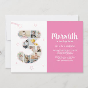 3:e födelsedagstjurets 3-Anpassningsbars fotomaket Inbjudningar