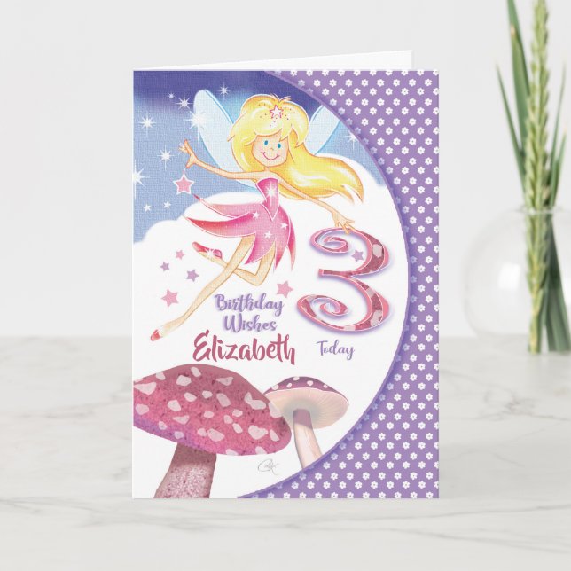 3:e födelsedagstjuven, Söt Rosa Fairy & Mushroom Kort (Framsida)