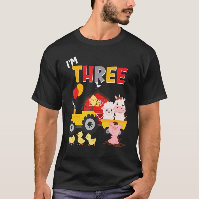 3:e födelsedagstraktor Barnyard 3:e Farm Ani T Shirt (Framsida)