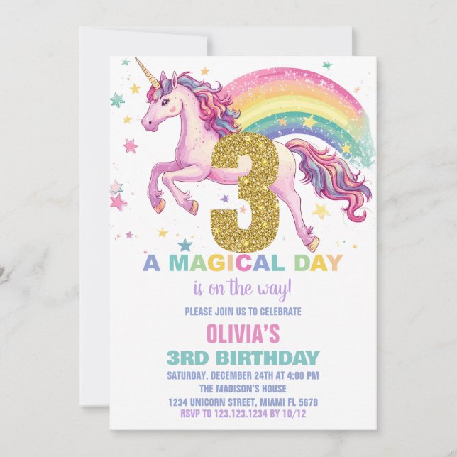 3:e inbjudan till Unicorn Birthday (Framsida)