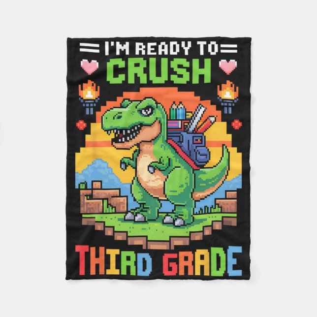 3:e Jag är redo att krossa tredje klassens dinosau Fleecefilt (Framsidan)
