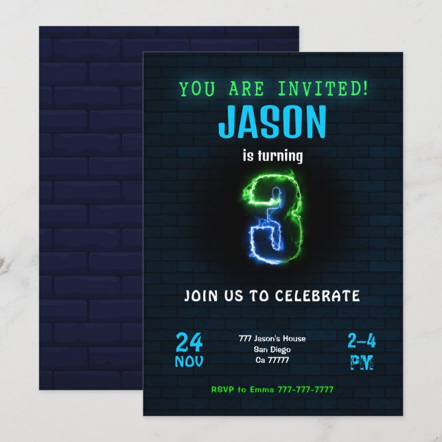 3:e jokerbjudan på födelsedagen inbjudningar (Fram/baksida)