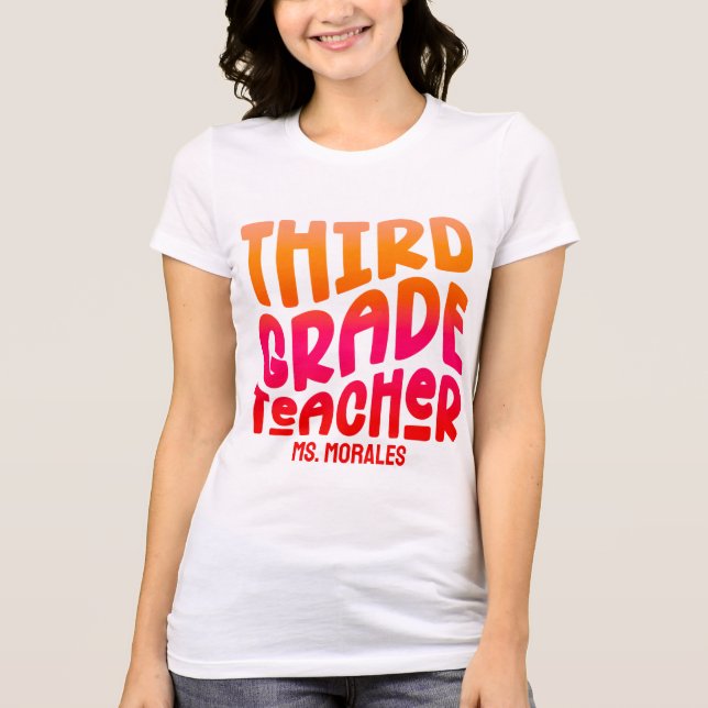 3:e Klass-Orangen Lärare Red Ombre Text Design T Shirt (Framsida)