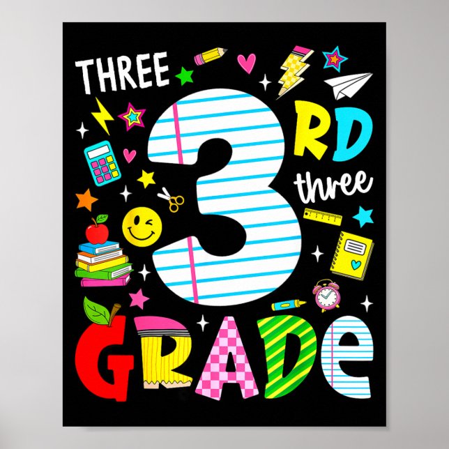 3:e klass retro färgglad tillbaka till skolan poster (Framsidan)