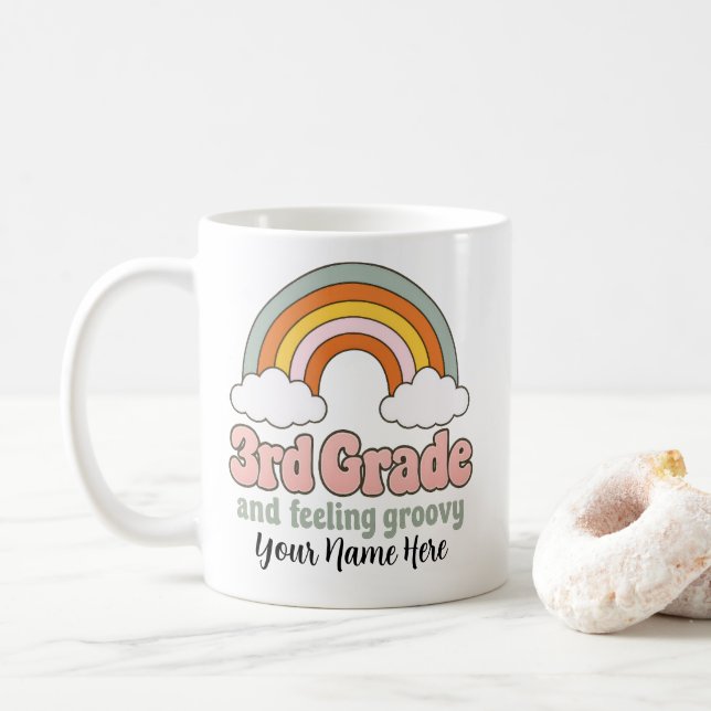 3:e klassens gäng Boho regnbåge Groovy Retro Kaffemugg (Med munk)