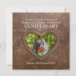 3:e läder bröllopsjubileum brunt hjärta inbjudningar