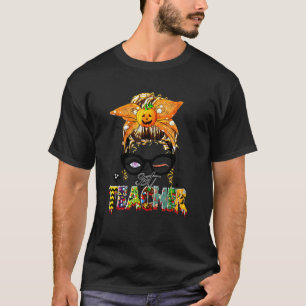 3:e lärarens Halloween Messy Bun Halloween för lär T Shirt