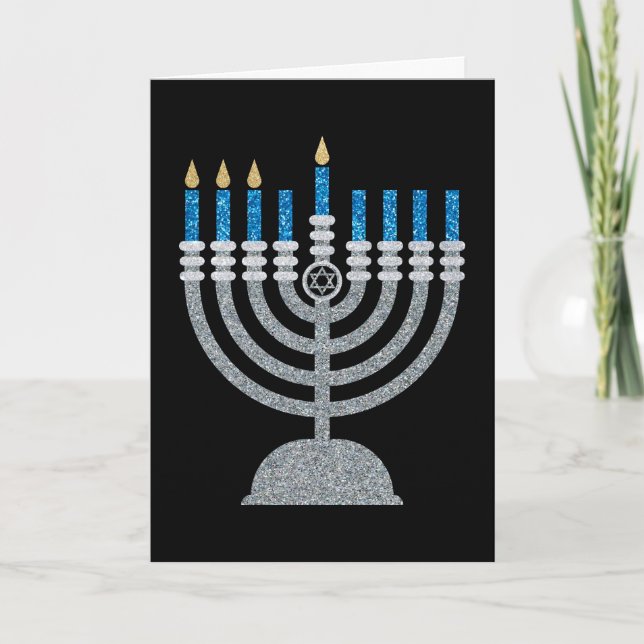 3:e natten på Hanukkah Glitter-kortet Tack Kort (Framsida)