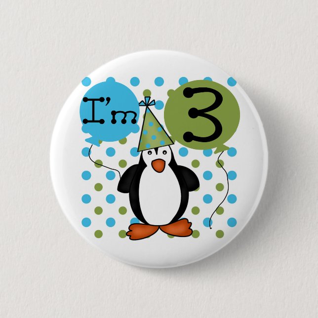 3:e Penguin Birthday Tshirts och Gifts Knapp (Framsida)