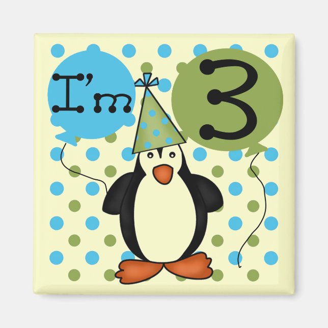 3:e Penguin Birthday Tshirts och Gifts Magnet (Framsidan)