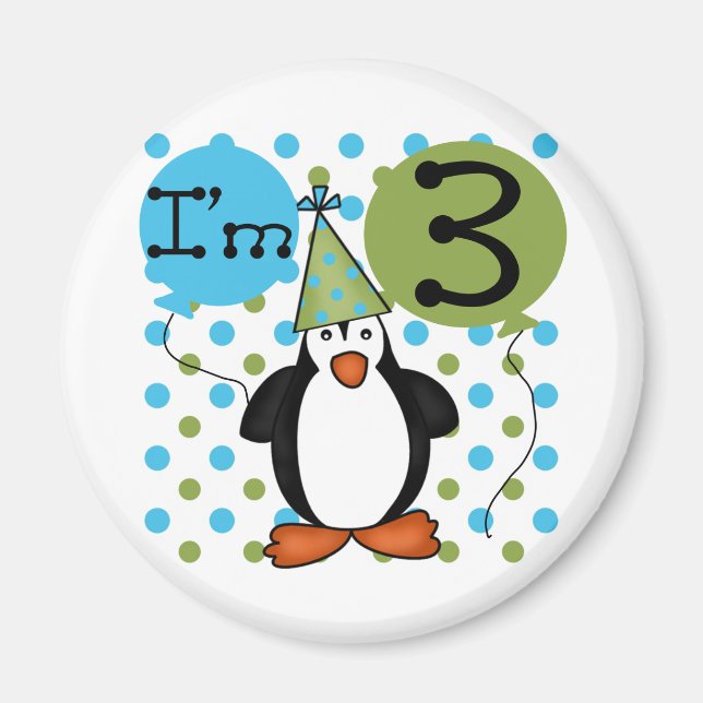 3:e Penguin Birthday Tshirts och Gifts Magnet (Framsidan)