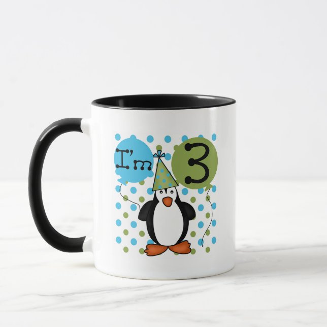 3:e Penguin Birthday Tshirts och Gifts Mugg (Vänster)