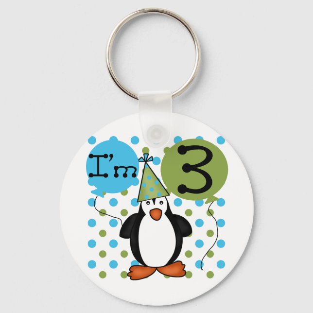 3:e Penguin Birthday Tshirts och Gifts Nyckelring (Framsida)