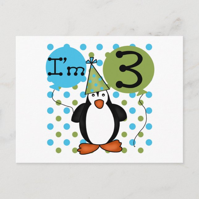 3:e Penguin Birthday Tshirts och Gifts Vykort (Framsida)