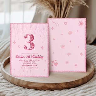 3:e Pink Glitter Födelsedag   Gnistrande Glitter  Inbjudningar