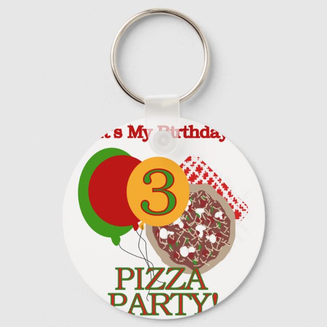 3:e Pizza Party-födelsedagskjortor och presenter Nyckelring (Framsida)