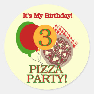 3:e Pizza Party-födelsedagskjortor och presenter Runt Klistermärke