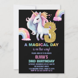 3:e regnbåge Unicorn Birthday Inbjuds vattencolo Inbjudningar