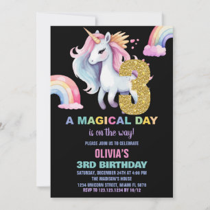 3:e regnbåge Unicorn Birthday Inbjuds vattencolo Inbjudningar
