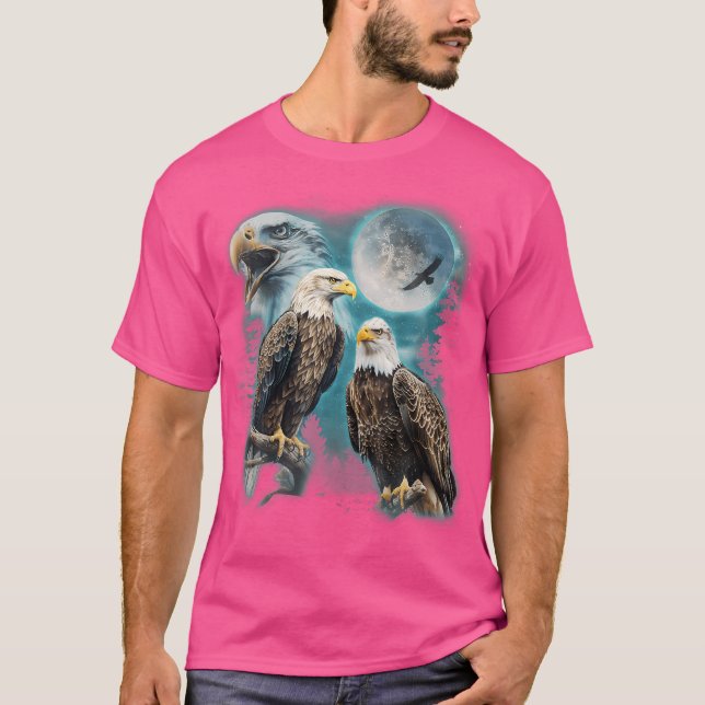 3 Eagles Howling vid Måne flott Eagle Bird Kärlek T Shirt (Framsida)