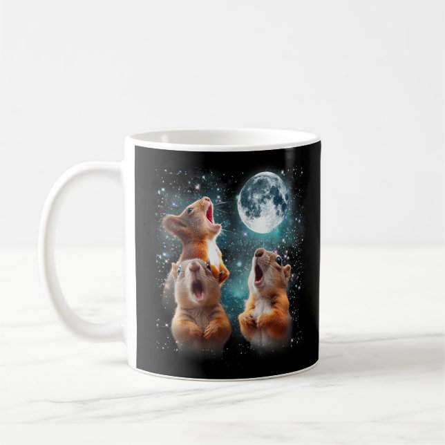 3 ekorrel Måne Howling Squirrel Head Funny Kaffemugg (Vänster)