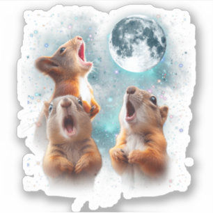 3 ekorrel Måne Howling Squirrel Head Funny Klistermärken