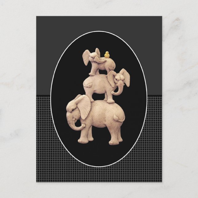 3 elefanter och 1 Anka Vykort (Framsida)