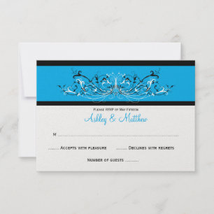 #3 Elegant Blå Svart Vit Rullar RSVP OSA Kort