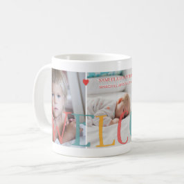 3 familjefollkollage WELCOME nyfödd baby Kaffemugg