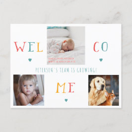 3 familjefotokollage WELCOME nyfödd bebis-födsel Meddelande Vykort