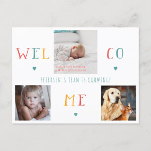3 familjefotokollage WELCOME nyfödd bebis-födsel Meddelande Vykort