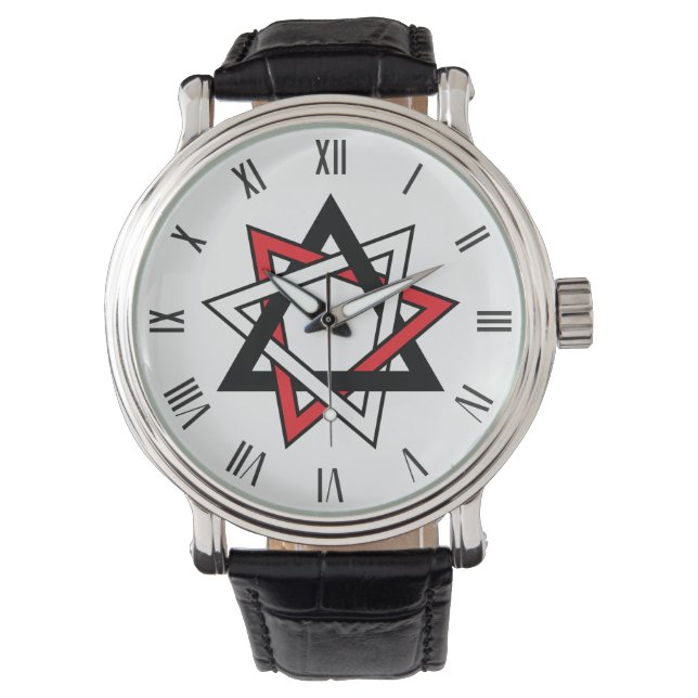3 färg Red Black White Bahai nio spetsar Armbandsur (Framsida)
