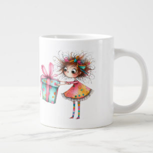 *  3 Färgglad  Whimsiskal julflicka  Gåva AP97 Jumbo Mugg