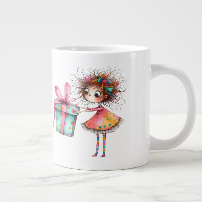 *  3 Färgglad  Whimsiskal julflicka  Gåva AP97 Jumbo Mugg (Höger)