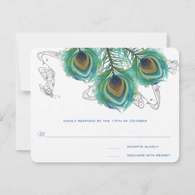 3 Feathers Peacock Birds Mörk Bröllop Response OSA Kort (Baksida)