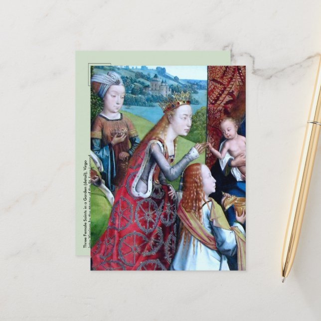 3 Female Saints in a Garden (uppgift; M 070) Vykort (Fram/Back In Situ)