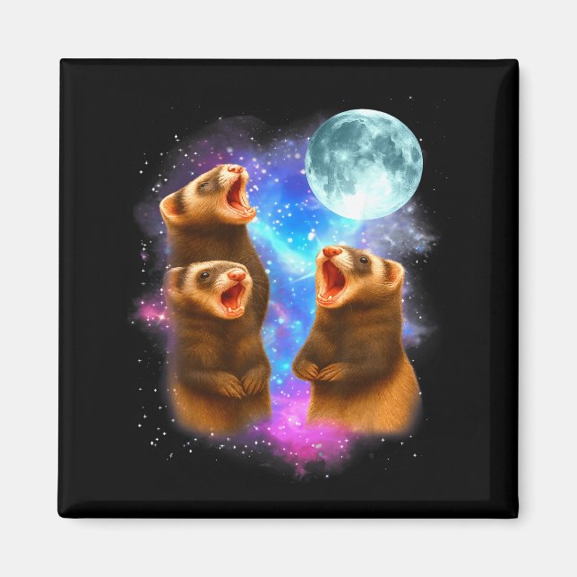 3 Ferret Moon Howling Ferrets Funny For Men, Women Magnet (Framsidan)