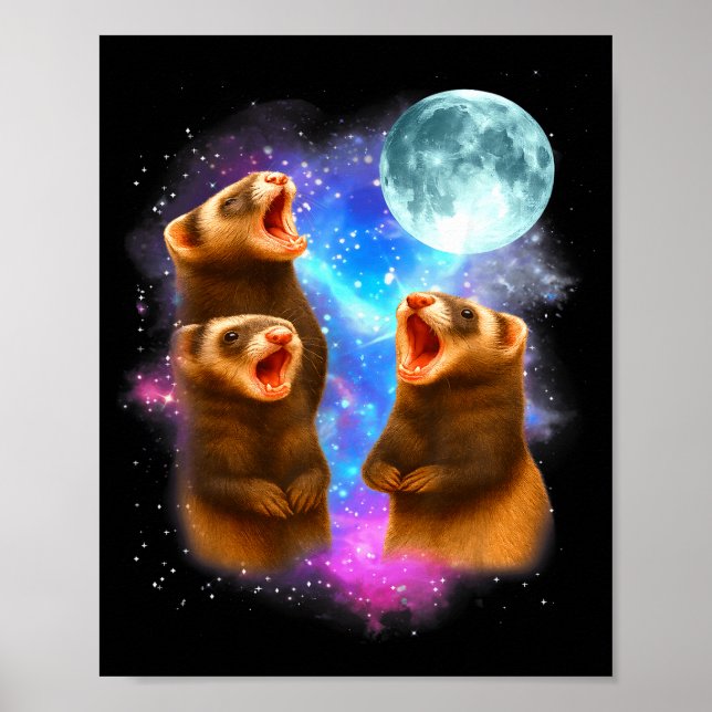 3 Ferret Moon Howling Ferrets Funny For Men, Women Poster (Framsidan)
