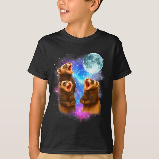 3 Ferret Moon Howling Ferrets Funny For Men, Women T Shirt (Framsida)