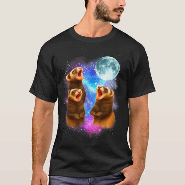 3 Ferret Moon Howling Ferrets Funny For Men, Women T Shirt (Framsida)