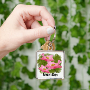 3 Fintvätt av Rosa Poppy Flowers Close Anpassnings Fyrkantig Silverfärgad Nyckelring