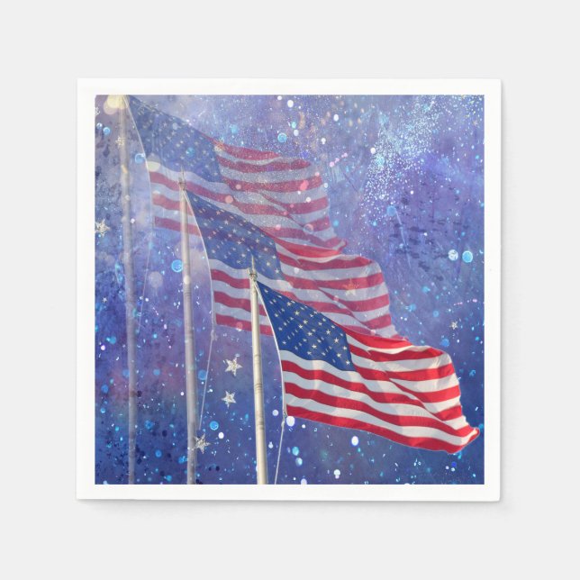 3 Flaggor Napkins, Patriotic with Starry Himlar &  Pappersservett (Framsidan)