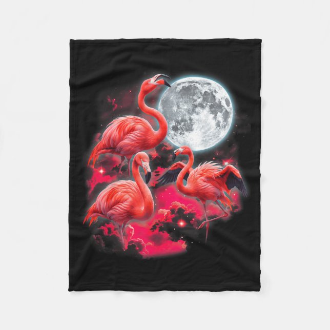 3 flamingos ylar åt månen rolig rosa flamingo fleecefilt (Framsidan)
