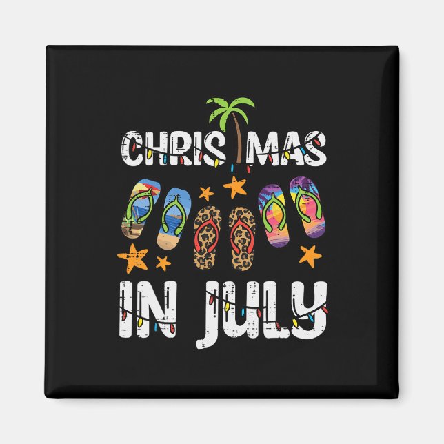 3 Flip Flops Julen är i Juli Sommar Xmas Strand W Magnet (Framsidan)
